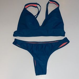 👙Teal and Coral D DD M Ribbed Bikini